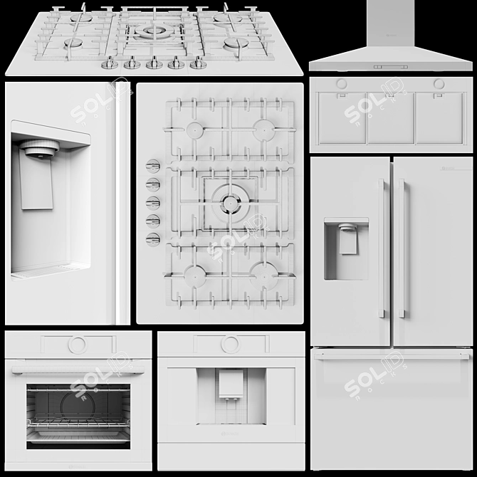 Bosch Collection: Gas Cooktop, Refrigerator, Oven, Coffee Maker & Hood 3D model image 6