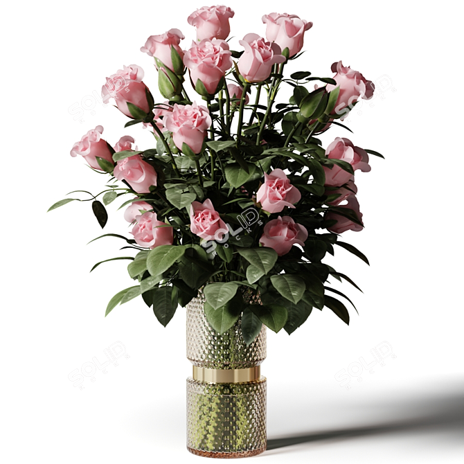 Pink Rose Bouquet in Glass Vase 3D model image 2