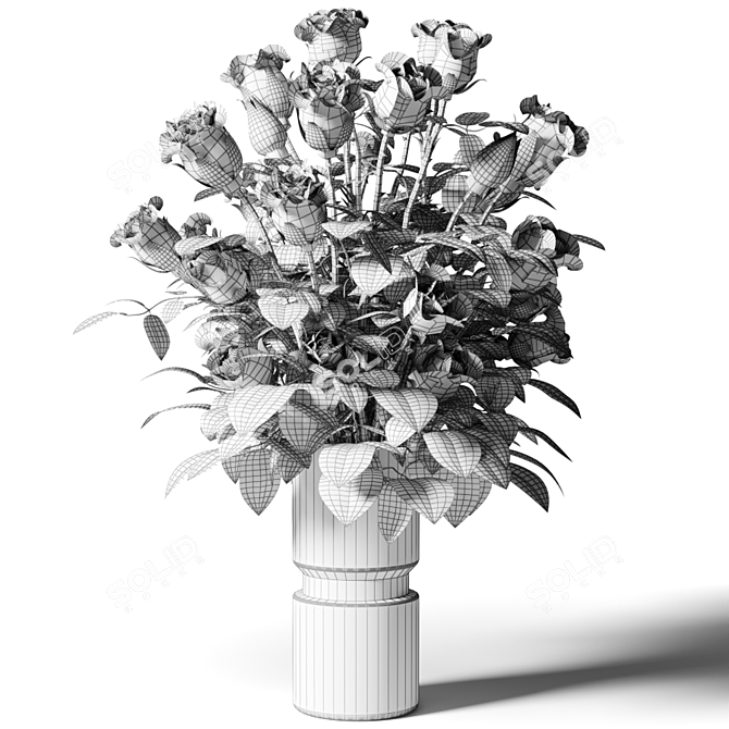 Pink Rose Bouquet in Glass Vase 3D model image 3