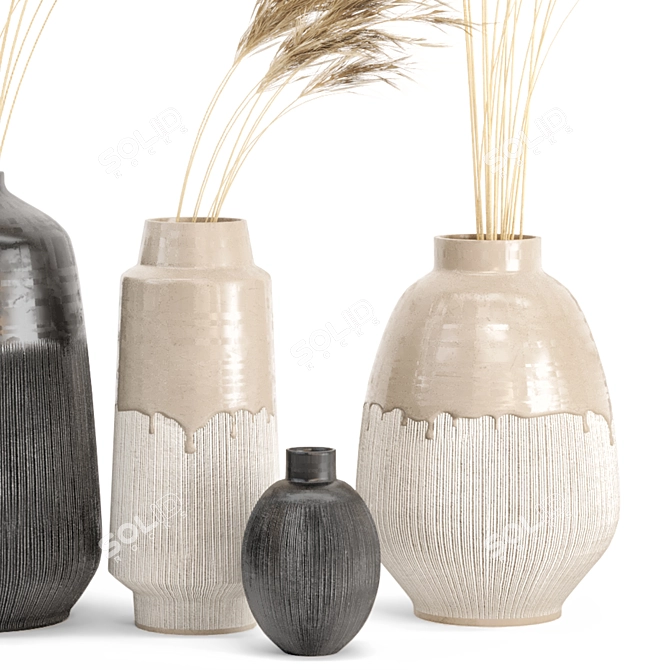 Natural Beauty: Dried Pampas Plant in Handmade Vase 3D model image 6