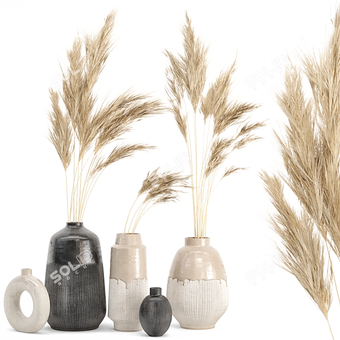 Natural Beauty: Dried Pampas Plant in Handmade Vase 3D model image 2