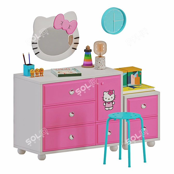 Hello Kitty Vanity Set: Adorable Dressing Table 3D model image 1