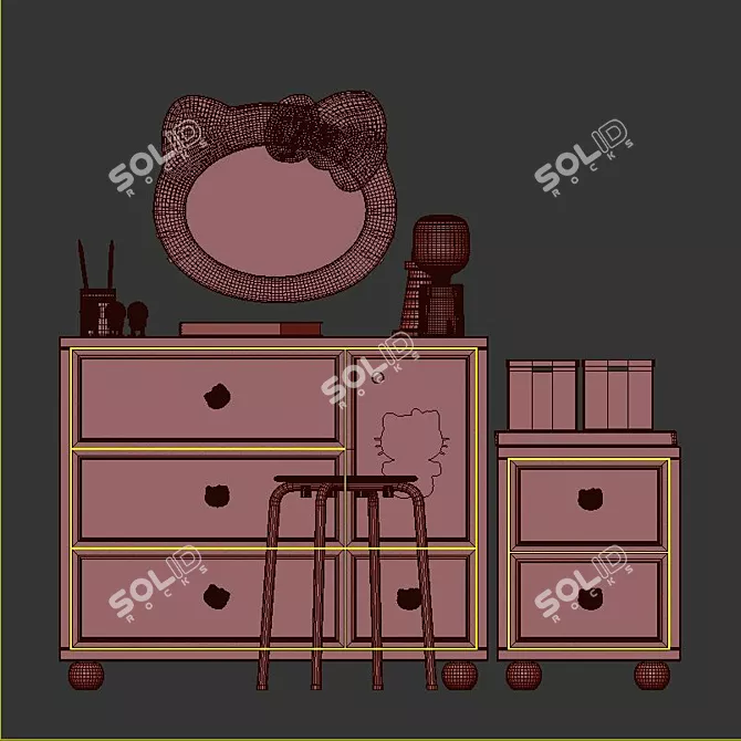 Hello Kitty Vanity Set: Adorable Dressing Table 3D model image 4