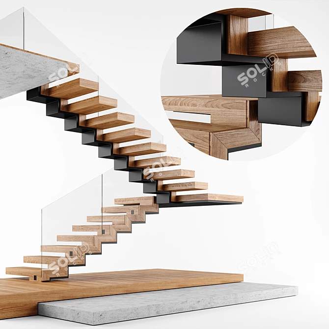 Contemporary Interior Staircase 3D model image 1