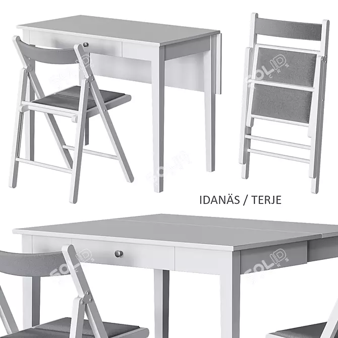 IDANÄS / TERJE Folding Table and Chairs Set 3D model image 1