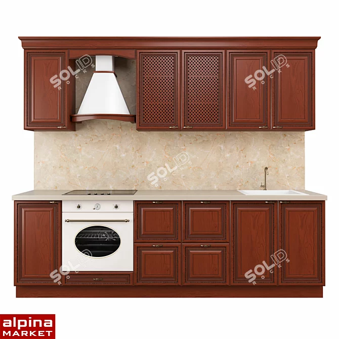 Kitchen Verona Straight  Cherry Wood  2600mm 3D model image 1