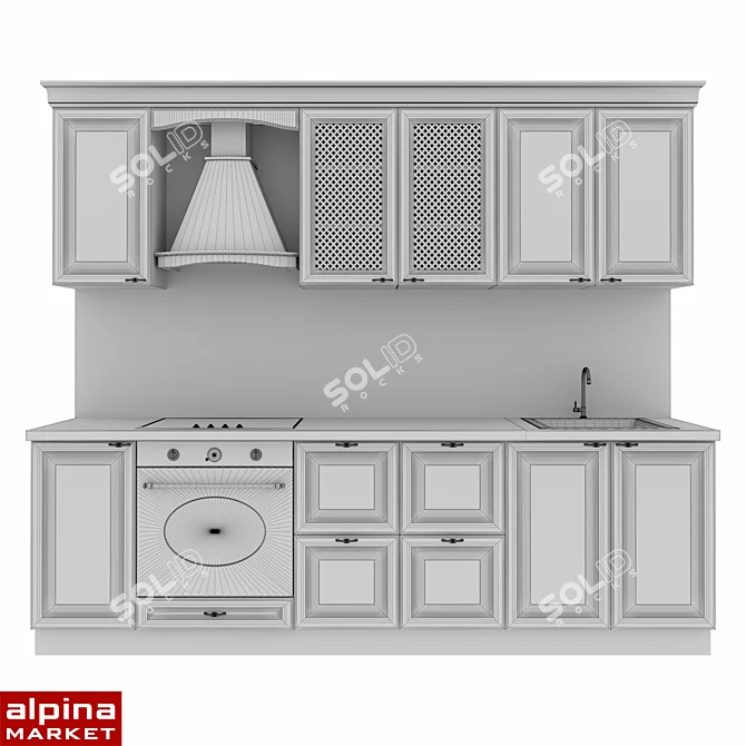 Kitchen Verona Straight  Cherry Wood  2600mm 3D model image 2