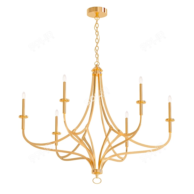 Brushed Gold 6-Light Chandelier 3D model image 1