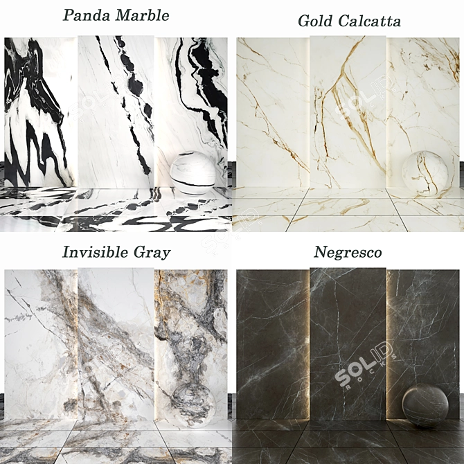 Marble Collection: Gold Calacatta, Panda, Invisible Gray, Negresco 3D model image 3