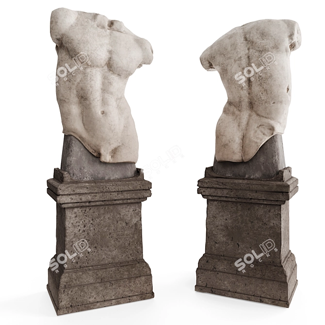 Ancient Roman Man Torso on Pedestal 3D model image 2