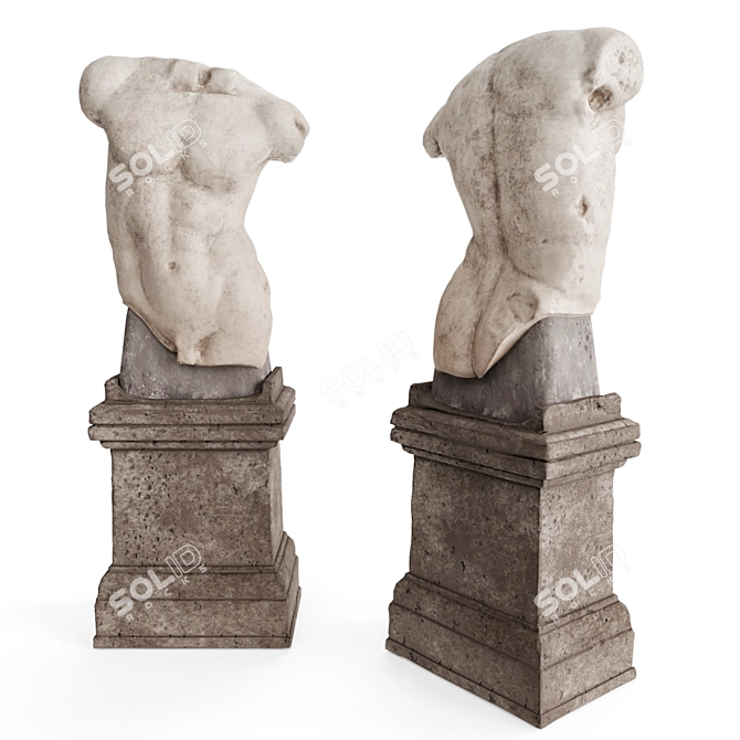 Ancient Roman Man Torso on Pedestal 3D model image 4