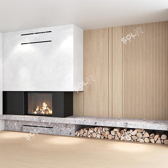 Decorative Wall & Fireplace Set 3D model image 3