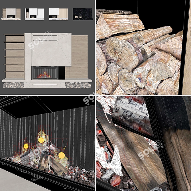 Decorative Wall & Fireplace Set 3D model image 7