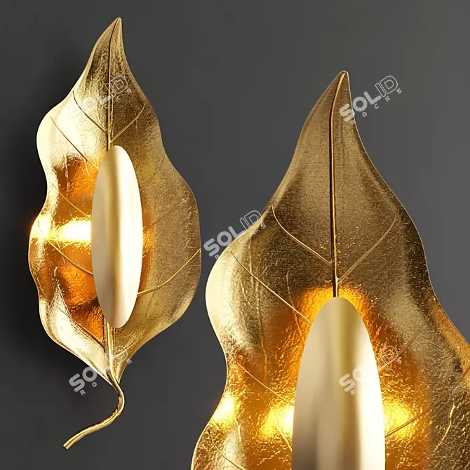 Golden Leaf Wall Lamp 3D model image 2