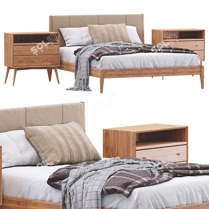 Modern Wood Bed by West Elm 3D model image 1