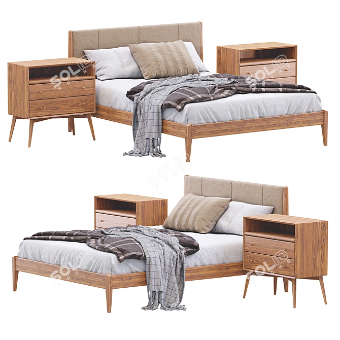 Modern Wood Bed by West Elm 3D model image 2