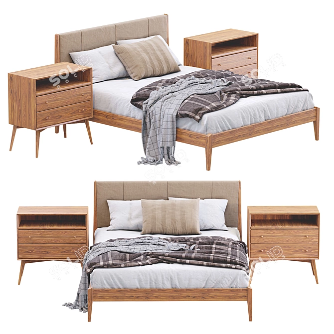 Modern Wood Bed by West Elm 3D model image 3