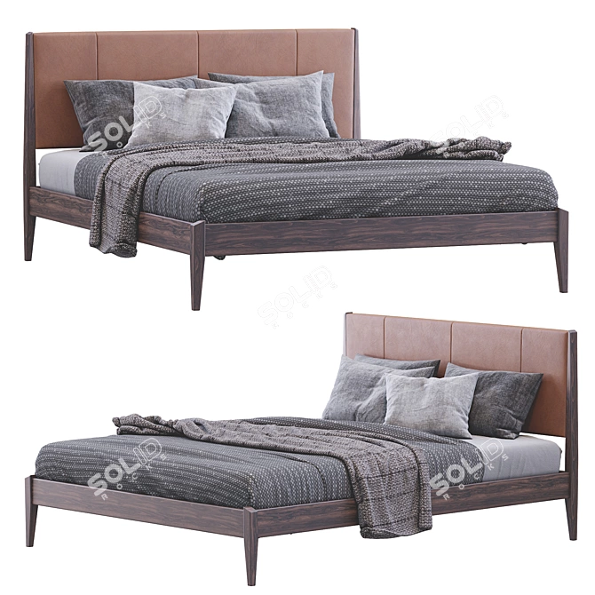 West Elm Modern Leather Show Wood Bed 3D model image 2