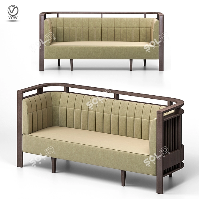 Modern Wood and Fabric Sofa 3D model image 1