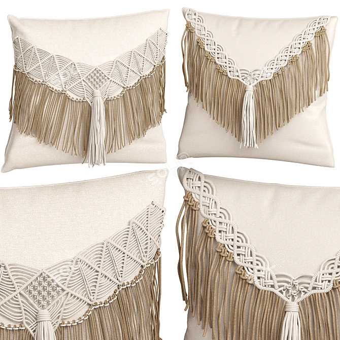 Boho Bliss Macrame Cushion Set 3D model image 1