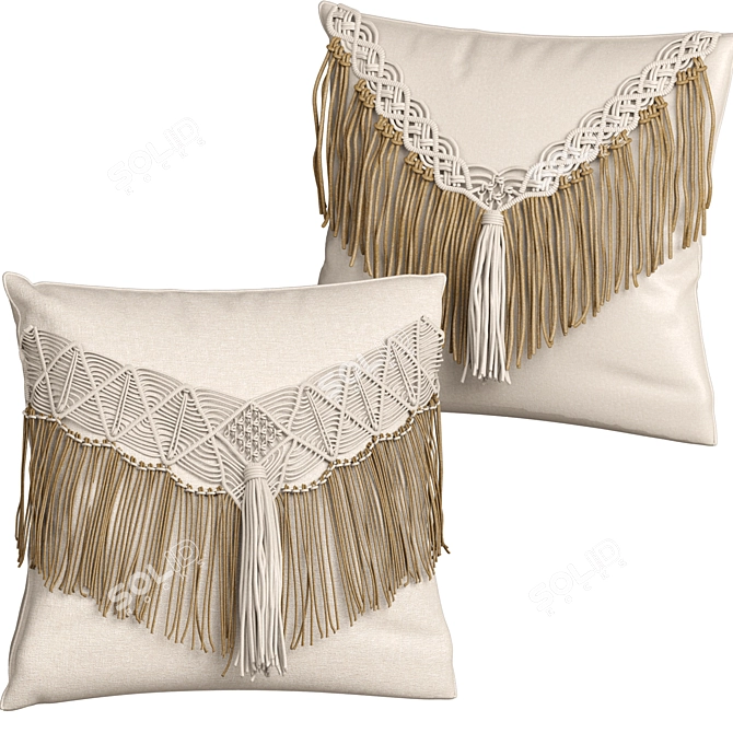 Boho Bliss Macrame Cushion Set 3D model image 5