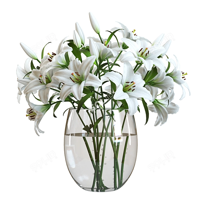 Elegant Lily Bouquet in Vase 3D model image 1