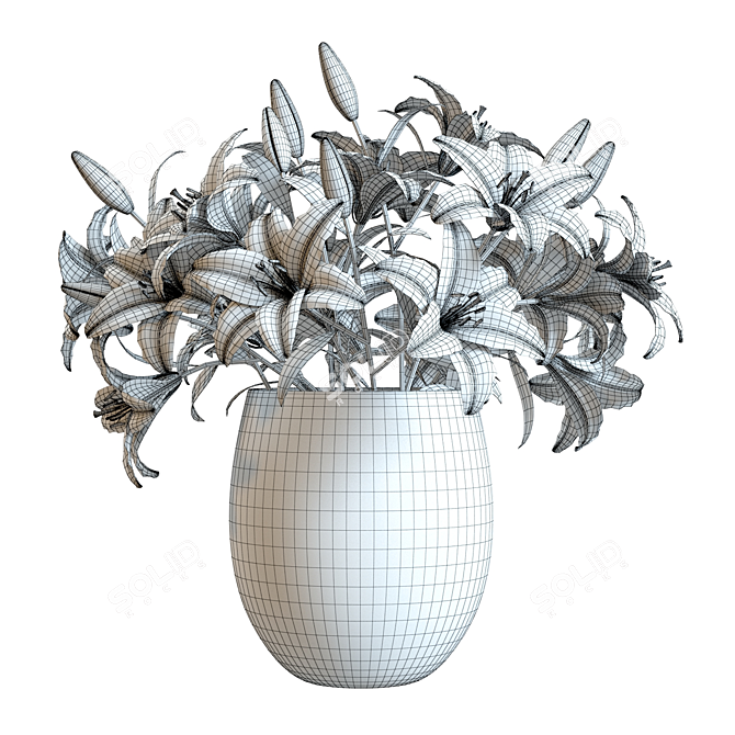 Elegant Lily Bouquet in Vase 3D model image 2