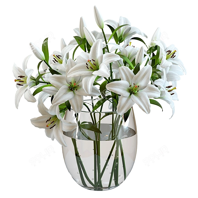 Elegant Lily Bouquet in Vase 3D model image 3