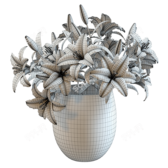 Elegant Lily Bouquet in Vase 3D model image 4