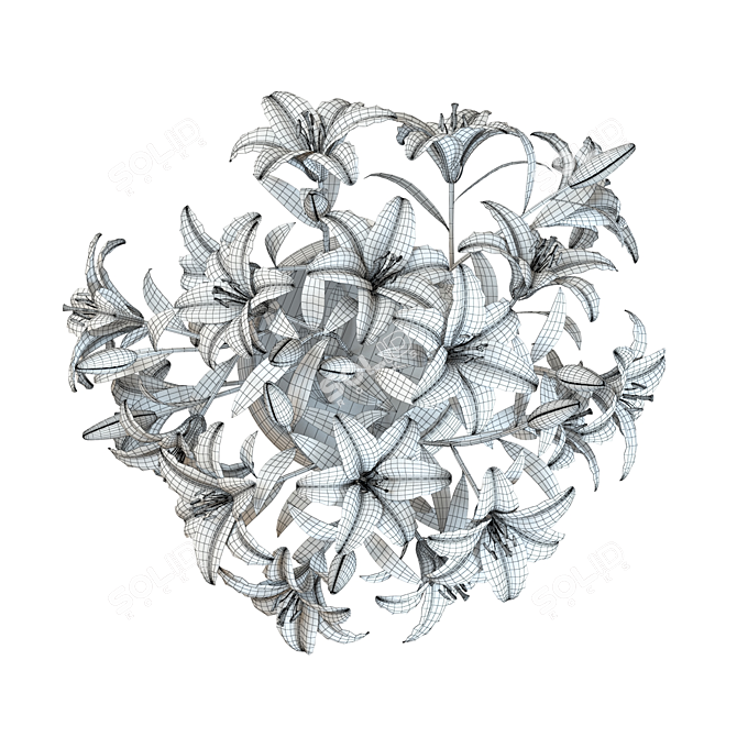 Elegant Lily Bouquet in Vase 3D model image 6