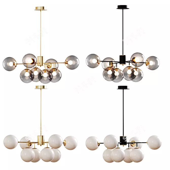 Sleek Hanging Lamps: Black & Gold | Milky White & Smoky Gray | 8 Heads 3D model image 3