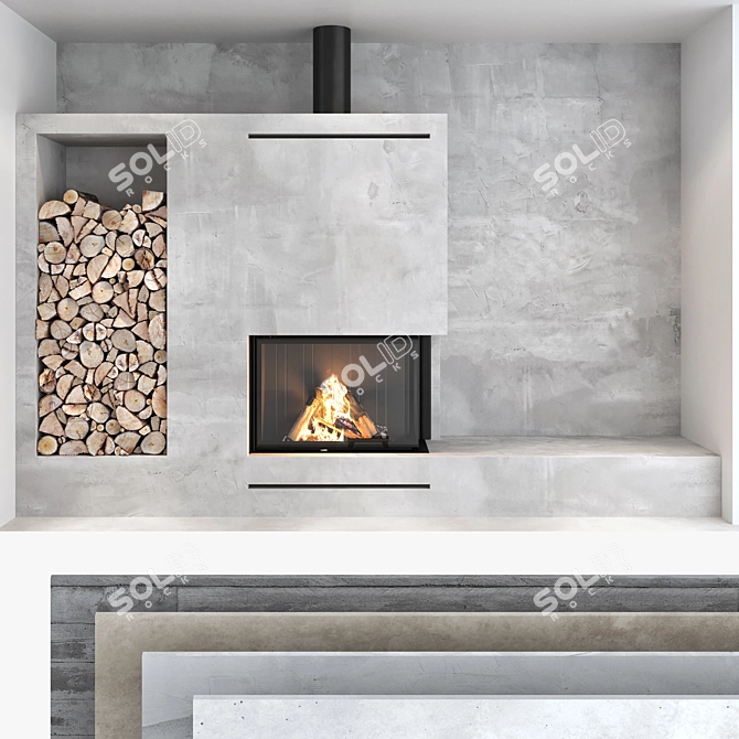 Impressive Fireplace Wall Set 3D model image 1