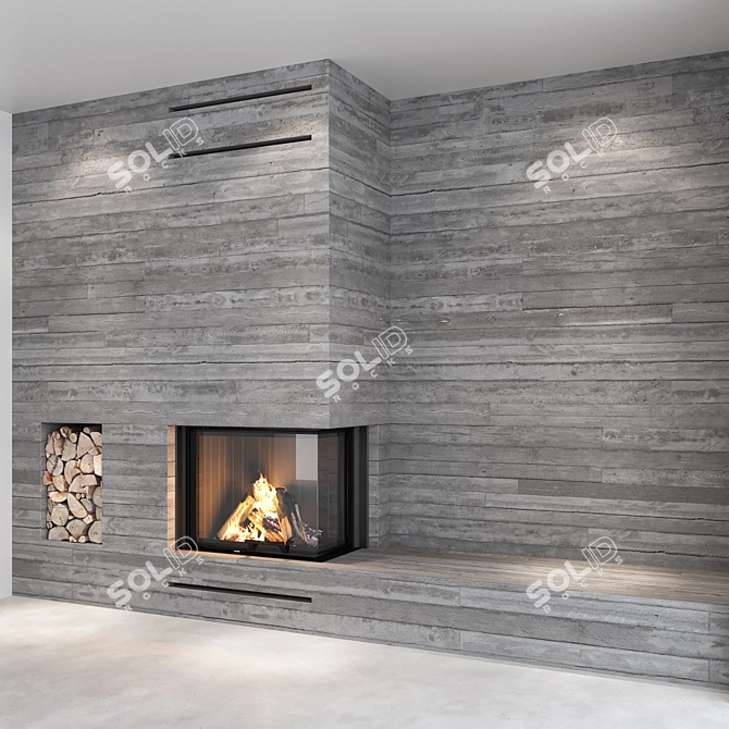 Impressive Fireplace Wall Set 3D model image 2