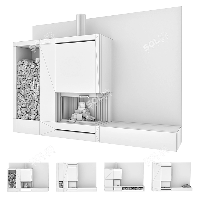 Impressive Fireplace Wall Set 3D model image 8