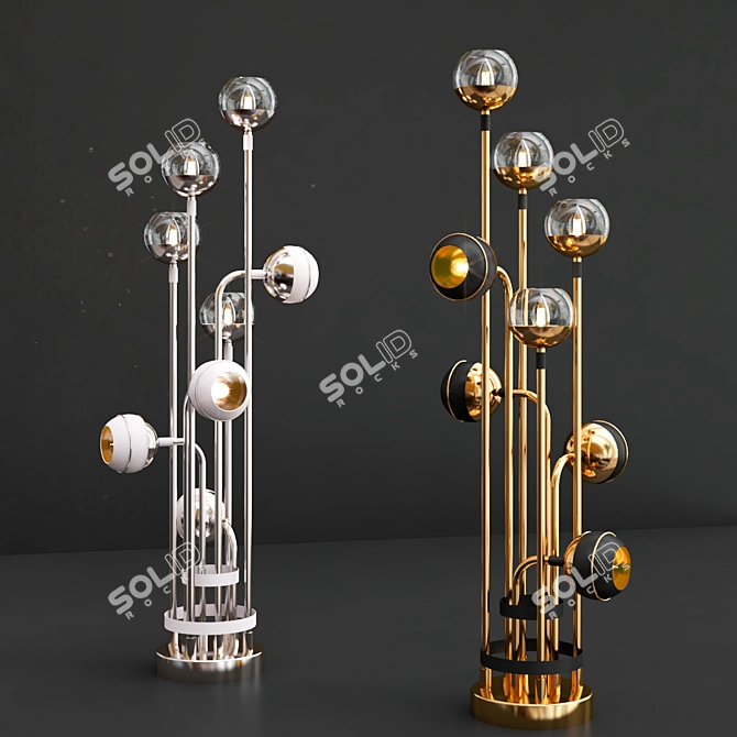 Sleek Brass Glass Floor Lamp 3D model image 2