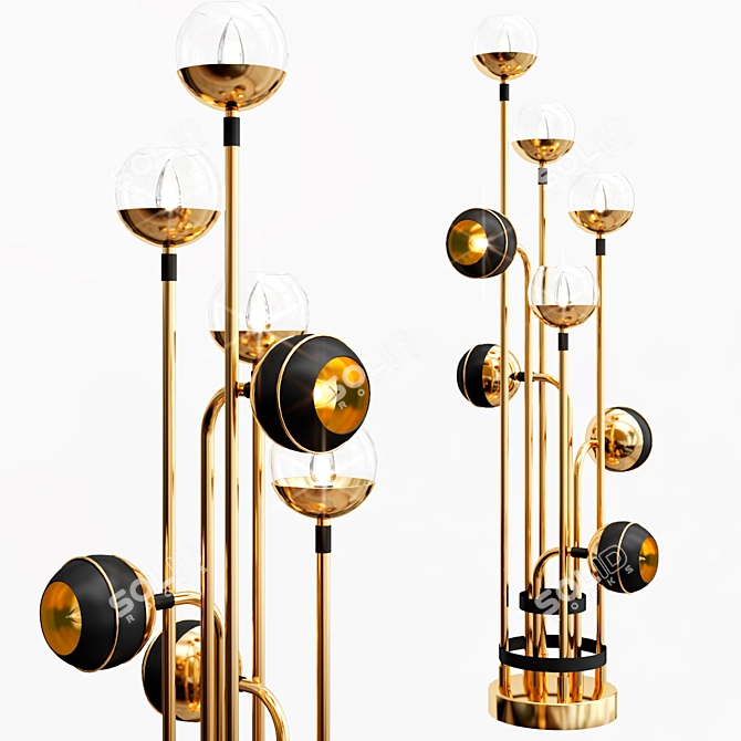 Sleek Brass Glass Floor Lamp 3D model image 5