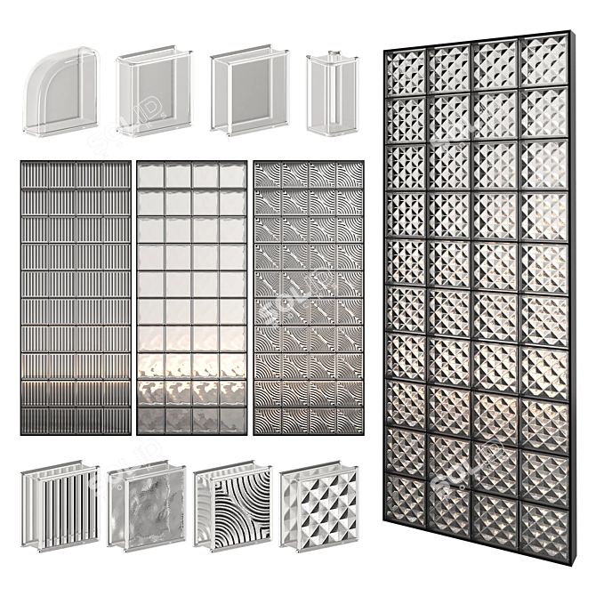 Elegant Glass Block Wall 3D model image 1