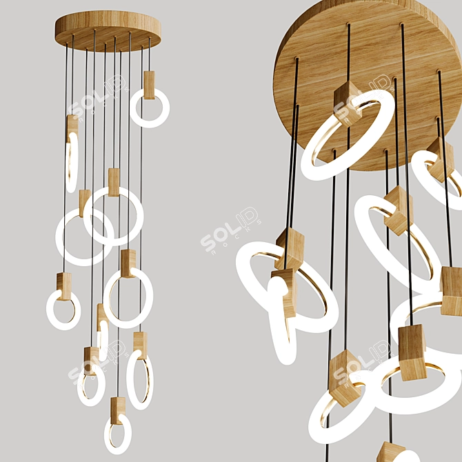 Elegant Wooden Acrylic Ring Chandelier 3D model image 1