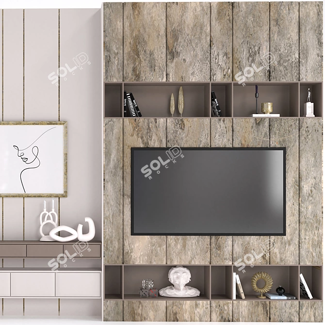 Modern TV Wall Set - Cabinet Furniture 3D model image 3