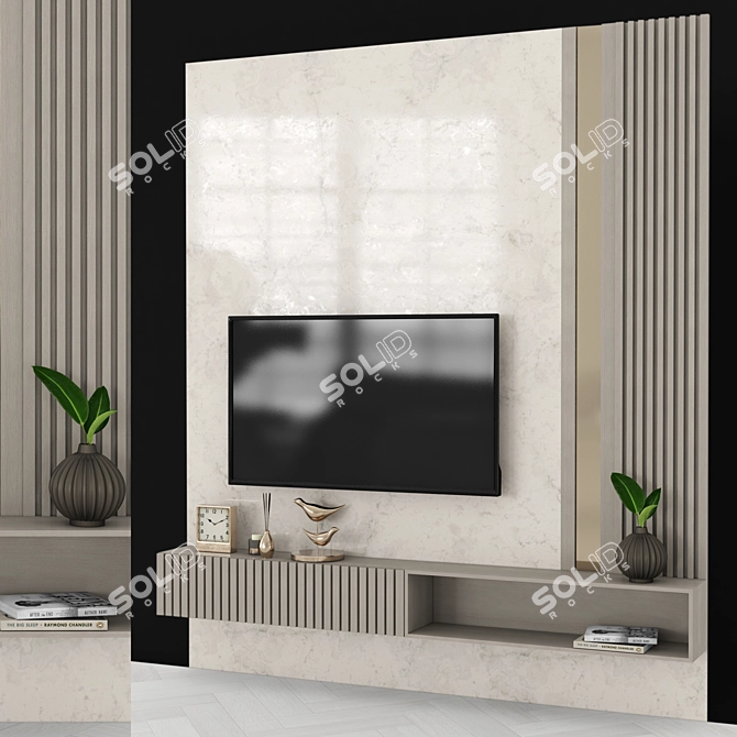 Modern TV Wall with 55" Screen 3D model image 3