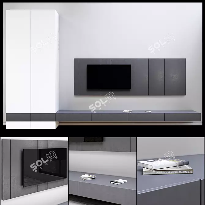 Sleek TV Wall Unit 3D model image 1