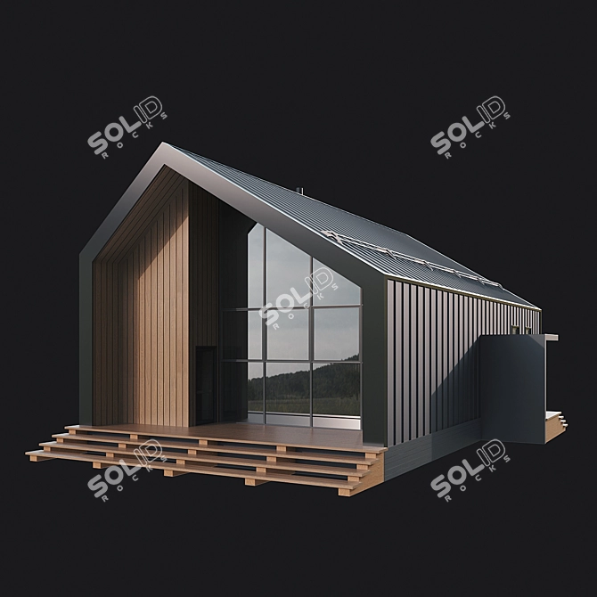 Stylish Wood BarnHouse with Panoramic Windows 3D model image 2