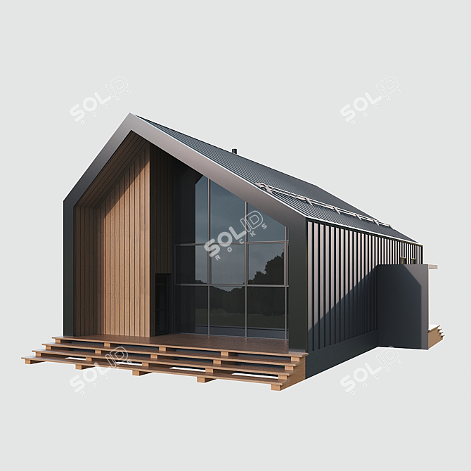 Stylish Wood BarnHouse with Panoramic Windows 3D model image 7