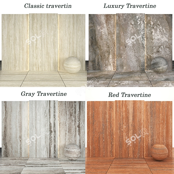 Travertine Collection: Red, Classic, Gray & Luxury Tiles 3D model image 2