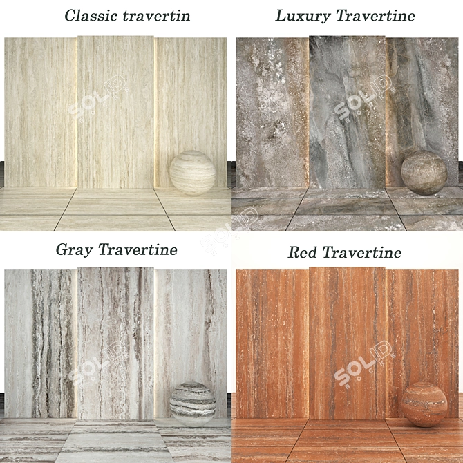 Travertine Collection: Red, Classic, Gray & Luxury Tiles 3D model image 3