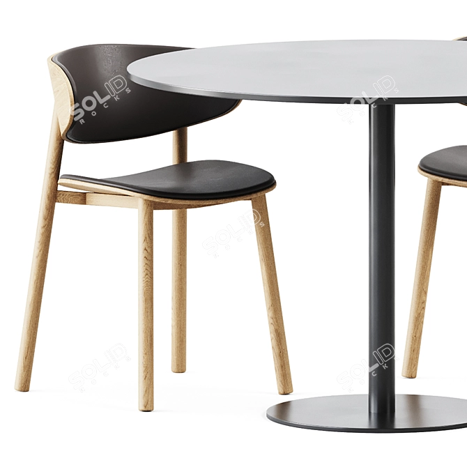 Sleek Sol D1100 Table & Font Wooden Chair 3D model image 2