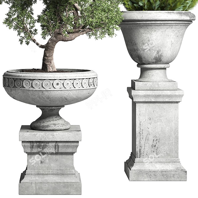 Classic Concrete Bonsai Tree: Outdoor Collection 3D model image 3