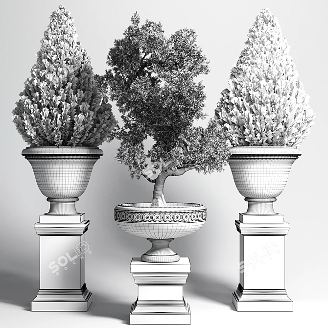 Classic Concrete Bonsai Tree: Outdoor Collection 3D model image 6