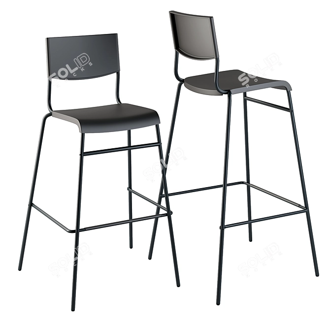 Sleek Black Bar Stool & Oak Table 3D model image 2