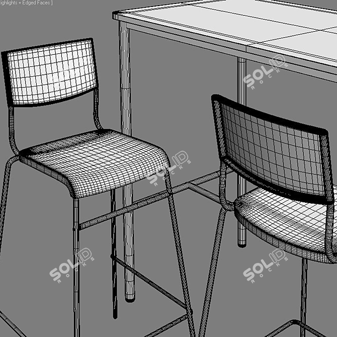 Sleek Black Bar Stool & Oak Table 3D model image 4